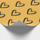 Papier Cadeau Noir sur les Coeurs à main jaune (Coin)