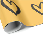 Papier Cadeau Noir sur les Coeurs à main jaune (Coin rond)
