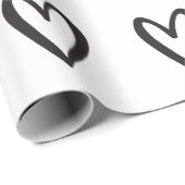 Papier Cadeau Noir sur les Coeurs dessinés à la main blancs (Coin rond)