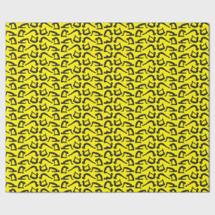 Papier Cadeau Noir Sur Yoga Jaune Positions Silhouettes