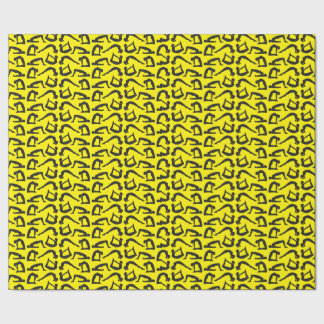 Papier Cadeau Noir Sur Yoga Jaune Positions Silhouettes