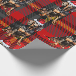 Papier Cadeau Noir Tan Coonhdog et Rouge Plaid Noël