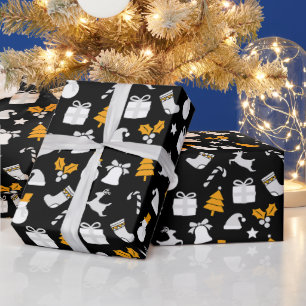 Papier Cadeau Noir tendance Noël Motif sans couture