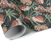 Papier Cadeau Noir tropical : Motif de forêt exotique foncé (Coin rond)
