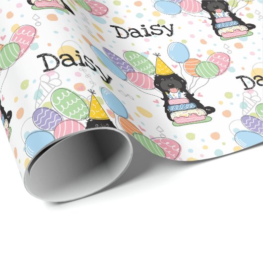 Papier Cadeau Noir Tuxedo Cockapoo Cavapoo Chien Anniversaire (Coin rond)