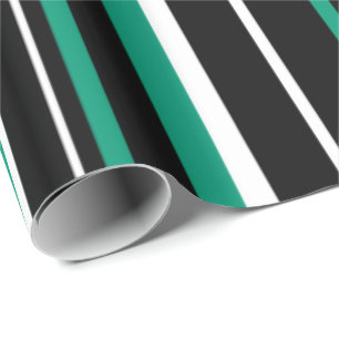 Papier Cadeau Noir, Vert Émeraude et Rayure Blanche