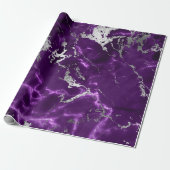 Papier Cadeau Noir violet Marbre blanc argenté brillant (Déroulé)