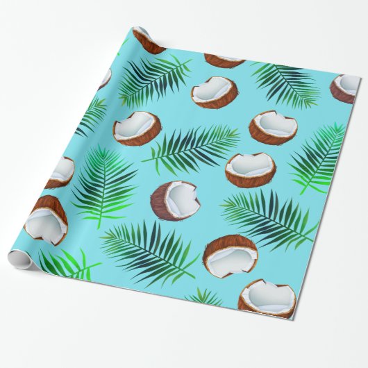 Papier Cadeau Noix de coco et palmettes tropicales (Déroulé)
