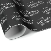 Papier Cadeau Nom Âge Anniversaire Noir et Blanc (Coin rond)