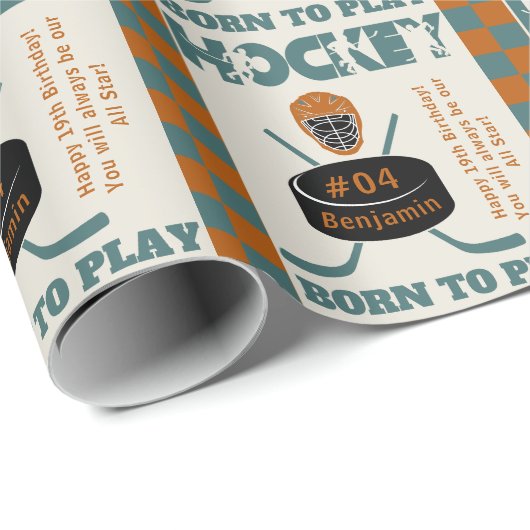 Papier Cadeau Nom Age Jersey Numéro Sentiment Hockey Sport (Coin rond)