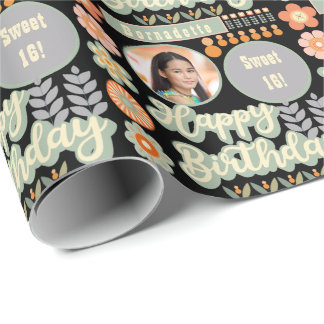 Papier Cadeau Nom Age Photo Retro Vintage Daisy Flower Anniversa