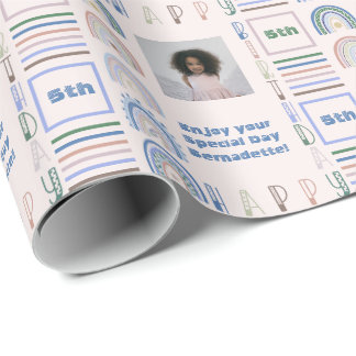 Papier Cadeau Nom Âge Sentiment Boho Arc-en-ciel rose bleu vert