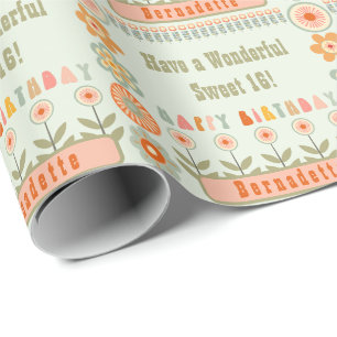 Papier Cadeau Nom Age Texte Retro Vintage Daisy Flower Anniversa
