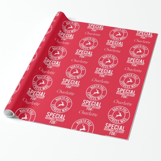 Papier Cadeau Nom blanc rouge de 30 po x 15 po du papier d'embal (Déroulé)