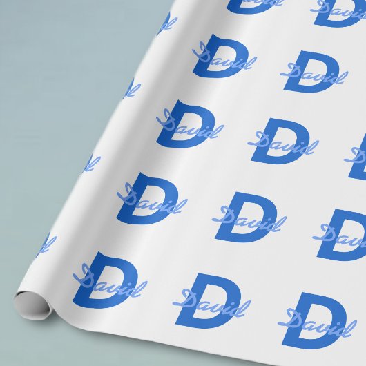Papier Cadeau Nom Bleu & Monogramme