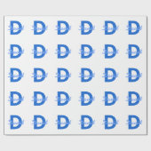 Papier Cadeau Nom Bleu & Monogramme (Plat)