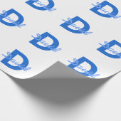 Papier Cadeau Nom Bleu & Monogramme (Coin)