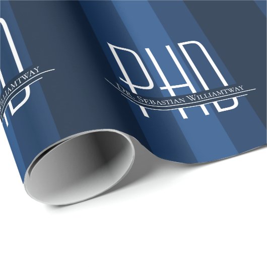 Papier Cadeau Nom Blue Graduation PhD (Coin rond)