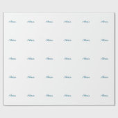 Papier Cadeau Nom Calligraphie Script Simple Plain Blanc Bleu (Plat)
