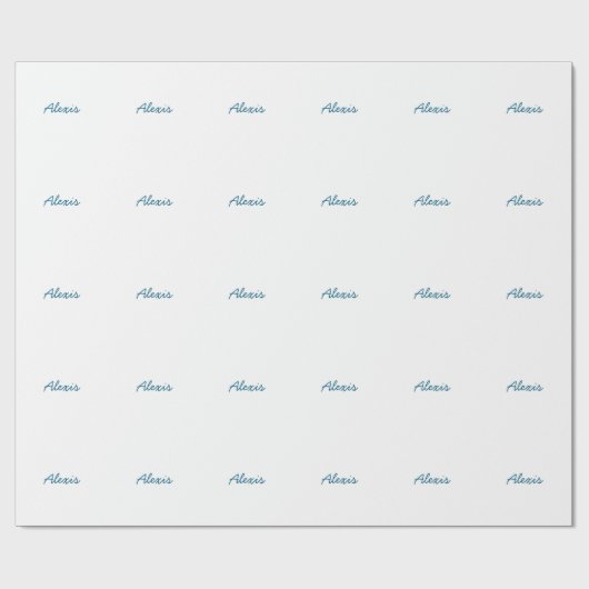 Papier Cadeau Nom Calligraphie Script Simple Plain Blanc Bleu (Plat)