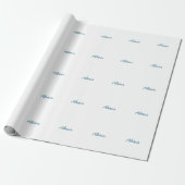 Papier Cadeau Nom Calligraphie Script Simple Plain Blanc Bleu (Déroulé)