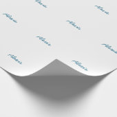 Papier Cadeau Nom Calligraphie Script Simple Plain Blanc Bleu (Coin)