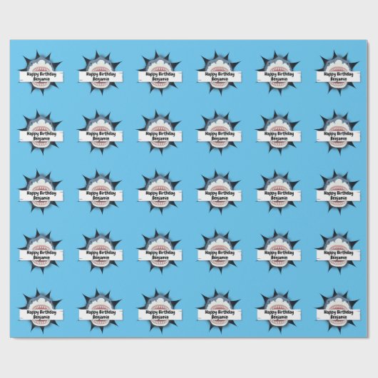 Papier Cadeau Nom d'anniversaire du requin cool (Plat)