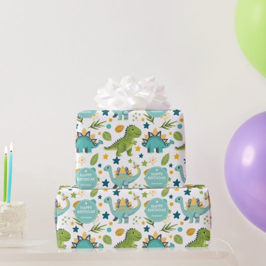 Papier Cadeau Nom d'anniversaire joyeux Jurassic T Rex Dinosaur (Cadeaux de fête)