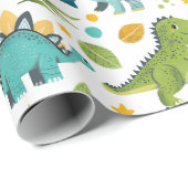 Papier Cadeau Nom d'anniversaire joyeux Jurassic T Rex Dinosaur (Coin rond)