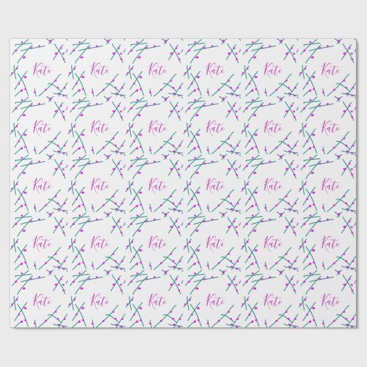 Papier Cadeau Nom d'arbre de cerisier vert rose boho rétro rusti (Plat)