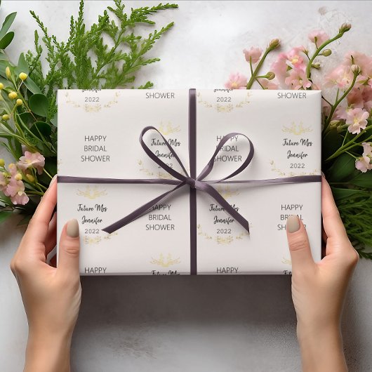 Papier Cadeau Nom/Date Simple de Mariage