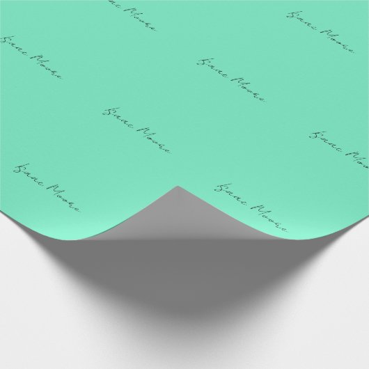 Papier Cadeau Nom de calligraphie de script bleu vert élégant (Coin)