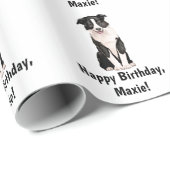 Papier Cadeau Nom de chiot de border collie personnalisable (Coin rond)