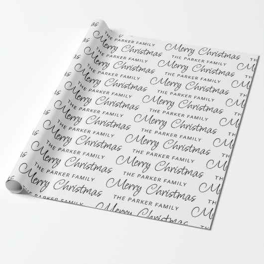 Papier Cadeau Nom de famille classique simple Joyeux Noël (Déroulé)