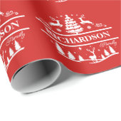 Papier Cadeau Nom de famille de Noël rouge | Nom personnalisé (Coin rond)