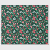 Papier Cadeau Nom de famille Monogramme Fer de Noël Aquarelle (Plat)