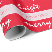 Papier Cadeau Nom de famille Noël Rouge Script Joyeux Clair (Coin rond)