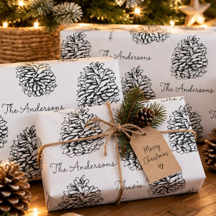 Papier Cadeau Nom de famille personnalisé Cône de pin Noël