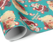 Papier Cadeau Nom de famille personnalisé Retro Santa Claus Noël (Coin rond)