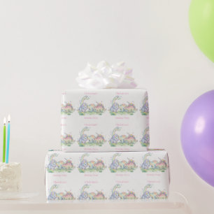 Papier Cadeau Nom de fête d'anniversaire de dinosaure à l'aquare