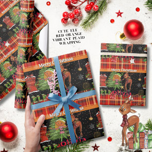 Papier Cadeau Nom de fille de lutin personnalisé Noël Carreaux