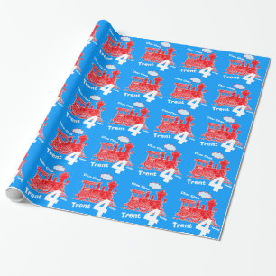 Papier Cadeau Nom de garçon âge train loco rouge bleu anniversai
