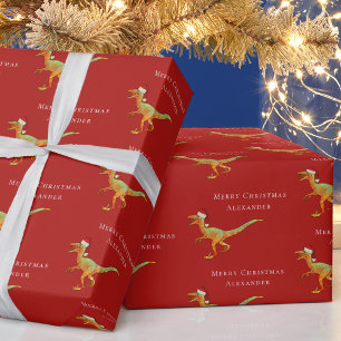 Papier Cadeau Nom de garçon personnalisé Noël Dinosaure Raptor