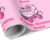 Papier Cadeau Nom de joyeux anniversaire de patin de rouleau (Coin rond)