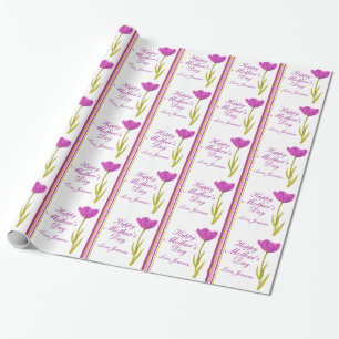 Papier Cadeau Nom de la fête des mères tulipe aquarelle art rayu