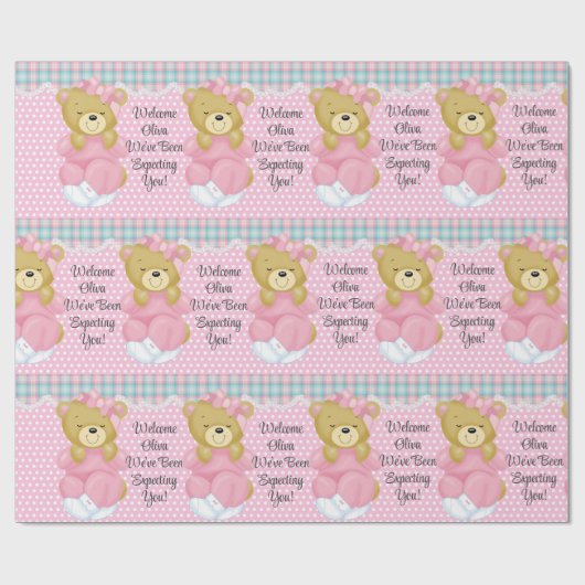 Papier Cadeau Nom de la petite fille Personnaliser le texte plut (Plat)