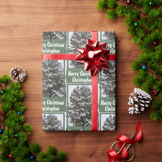 Papier Cadeau Nom de la photo de l'arbre À feuillage persistant  (Cadeau de vacances)