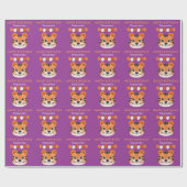 Papier Cadeau Nom de l'Anniversaire de enfant violet du visage d (Plat)
