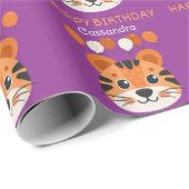 Papier Cadeau Nom de l'Anniversaire de enfant violet du visage d (Coin rond)