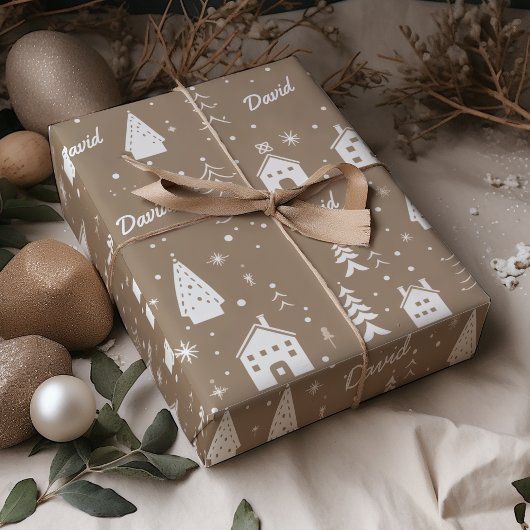 Papier Cadeau Nom de l'enfant Artisanat Brown Noël
